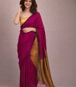 Magenta colourblocked  cotton khadi saree