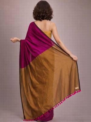 Magenta colourblocked  cotton khadi saree 2