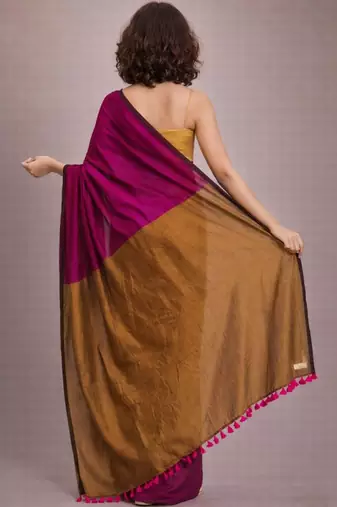 Magenta colourblocked  cotton khadi saree