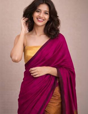 Magenta colourblocked  cotton khadi saree 3