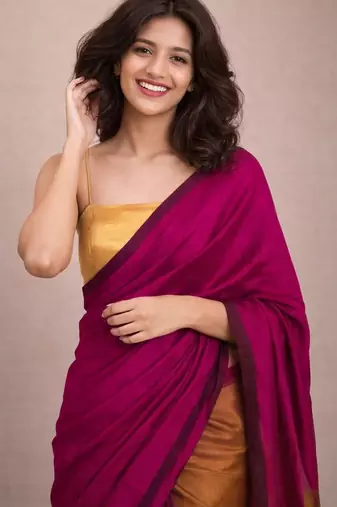 Magenta colourblocked  cotton khadi saree