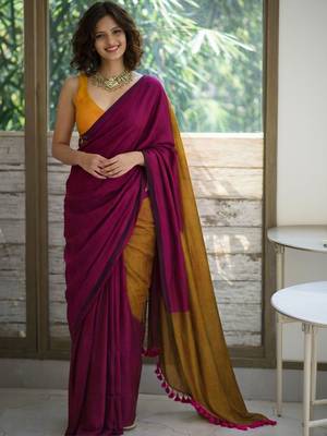 Pink  cotton khadi saree 1