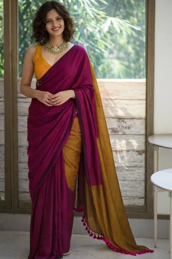 Pink  cotton khadi saree