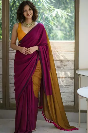 Pink  cotton khadi saree