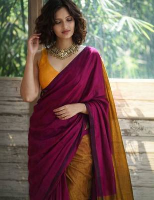 Pink  cotton khadi saree 3