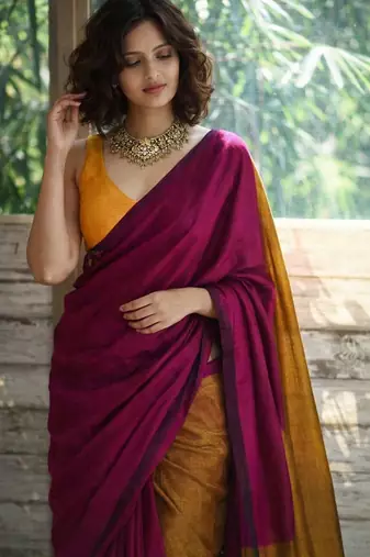 Pink  cotton khadi saree