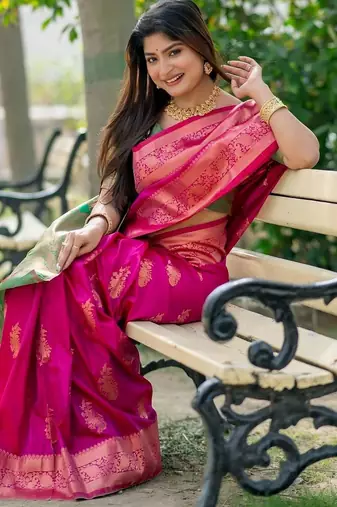 Pink ethnic motifs zari silk blend designer banarasi saree