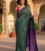 Green colourblocked  cotton khadi saree