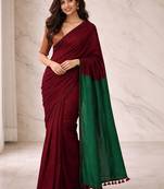 Maroon woven design  cotton half and half khadi saree