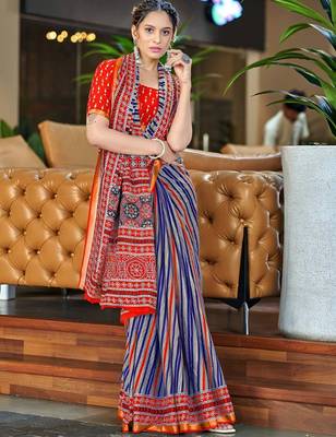 Red striped  cotton saree 1
