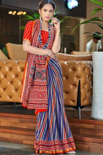 Red striped  cotton saree
