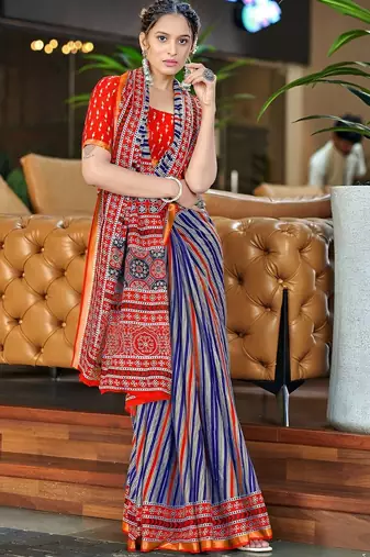 Red striped  cotton saree