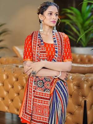 Red striped  cotton saree 2