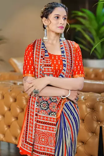 Red striped  cotton saree