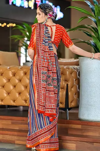Red striped  cotton saree