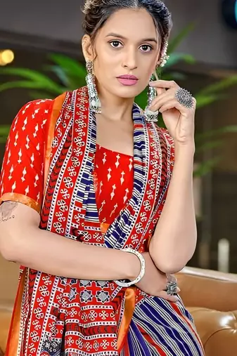 Red striped  cotton saree