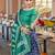 Blue printed  cotton designer saree with blouse
