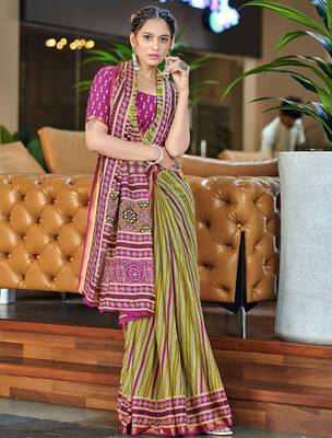 Pink ethnic motifs  cotton designer saree with blouse 1