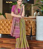Pink ethnic motifs  cotton designer saree with blouse