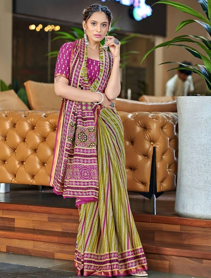 Pink ethnic motifs  cotton designer saree with blouse