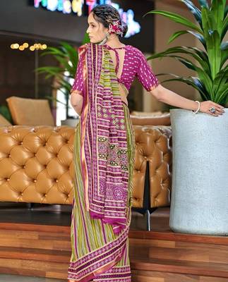 Pink ethnic motifs  cotton designer saree with blouse 2