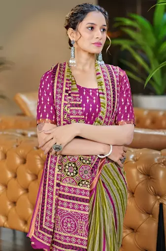 Pink ethnic motifs  cotton designer saree with blouse