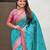 Blue paisley printed zari woven design boredr patola saree with blouse piece
