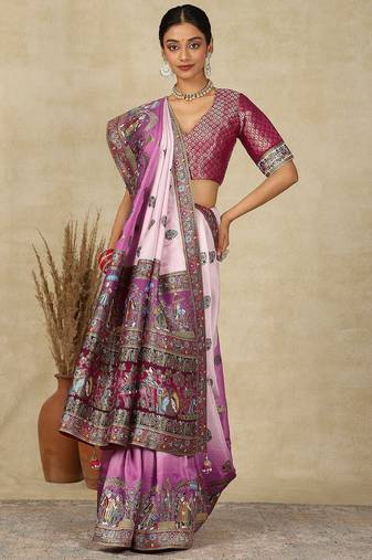 Mauve ethnic motifs woven design patola saree