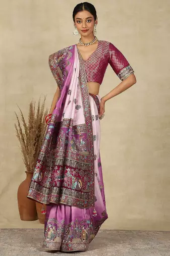 Mauve ethnic motifs woven design patola saree