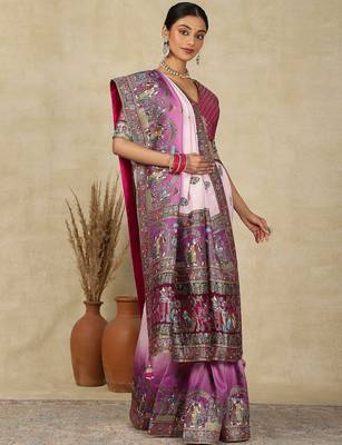 Mauve ethnic motifs woven design patola saree 2