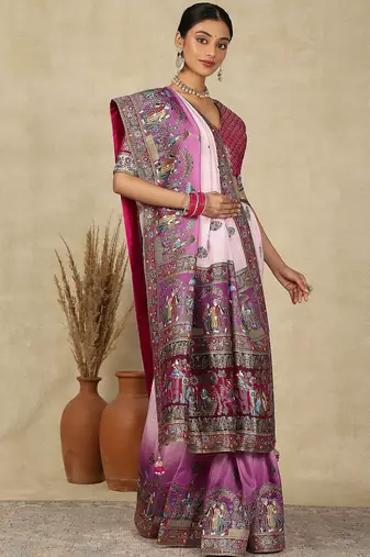 Mauve ethnic motifs woven design patola saree