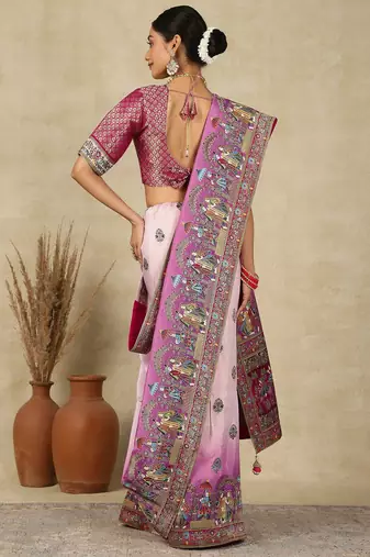 Mauve ethnic motifs woven design patola saree