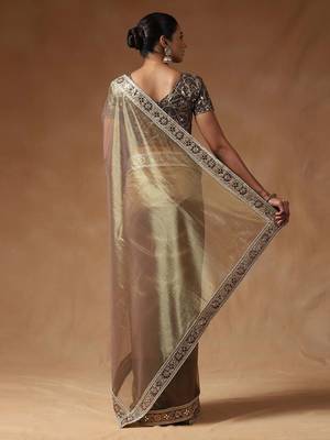 Gold embellished mirror work net designer saree 2