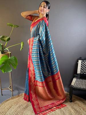 Blue woven design zari silk blend banarasi saree 2