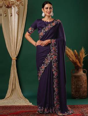 Purple embroidered saree 1