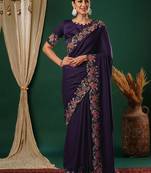 Purple embroidered saree