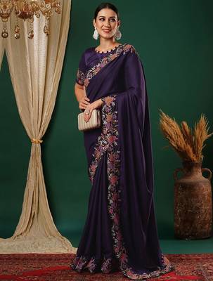 Purple embroidered saree 2