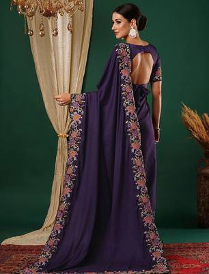 Purple embroidered saree 3