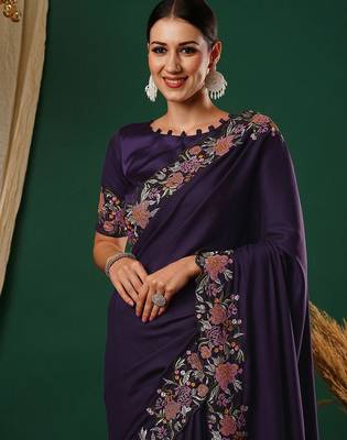 Purple embroidered saree 4