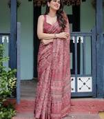 Maroon ethnic motifs  linen saree