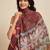 Brown kalamkari printed zari  linen designer saree with blouse