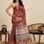 Brown kalamkari printed zari  linen designer saree with blouse
