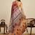 Brown kalamkari printed zari  linen designer saree with blouse