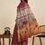 Brown kalamkari printed zari  linen designer saree with blouse