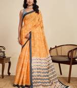 Yellow paisley beads and stones  linen saree with blouse