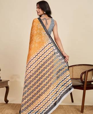 Yellow paisley beads and stones  linen saree with blouse 4