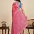 Pink floral printed  linen saree with an unstitched blouse