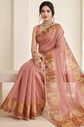 Peach women aari work  chiffon saree