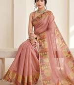 Peach women aari work  chiffon saree