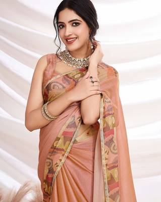 Peach women aari work  chiffon saree 2